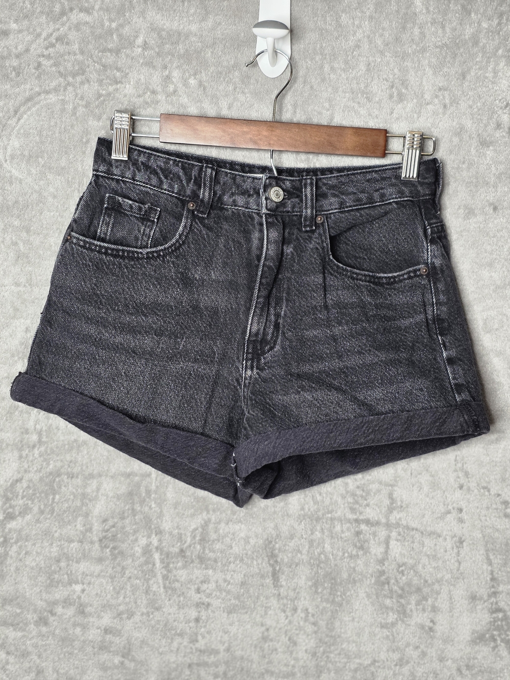 Pacsun Black High Waisted Denim Shorts Size 26 Cuffed Mom Shorts Y2K Summer Fest